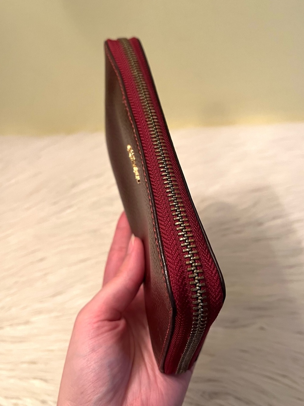 Coach Accordion Metallic Burgundy Pebbled Leather Zip Wallet - Picture 7 of 7